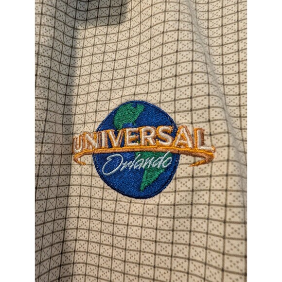 Universal Orlando Polo Shirt Men’s Medium Stylo Golf Beige Check Embroidered - Picture 4 of 10